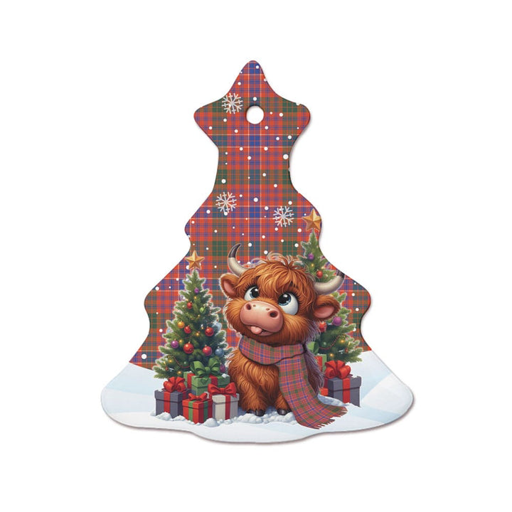Scottish MacRae Ancient Clan Tartan Ceramic Ornament Cute Highland Cow Christmas Tree Style Tartan Plaid