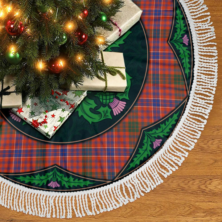 Scottish MacRae Ancient Clan Tartan Christmas Tree Skirt Old Scottish Thistle Flower Tassels Tartan Plaid 2