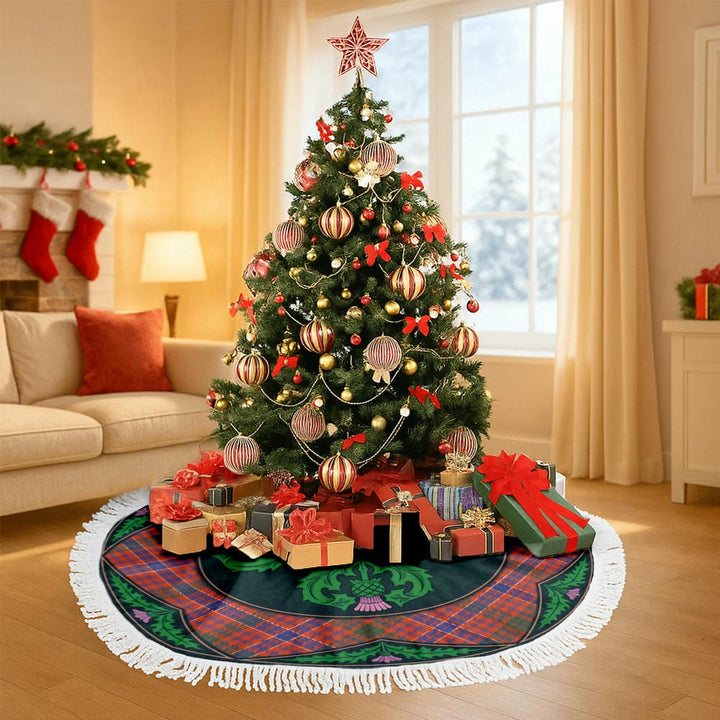 Scottish MacRae Ancient Clan Tartan Christmas Tree Skirt Old Scottish Thistle Flower Tassels Tartan Plaid 3