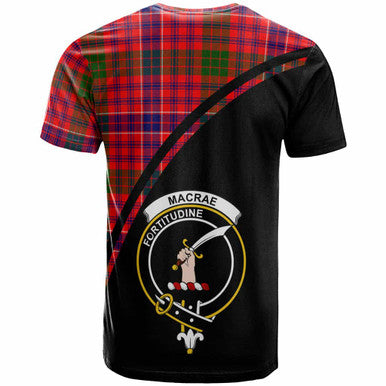 Scottish MacRae Clan Crest Tartan Curve T-Shirt Back Side Tartan Plaid