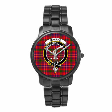 Scottish MacRae Clan Crest Tartan Folding Clasp Steel Quartz Watches Tartan Plaid Black 1