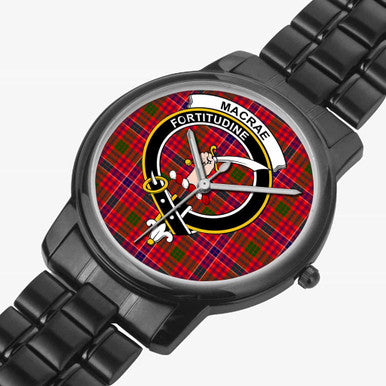 Scottish MacRae Clan Crest Tartan Folding Clasp Steel Quartz Watches Tartan Plaid Black 2