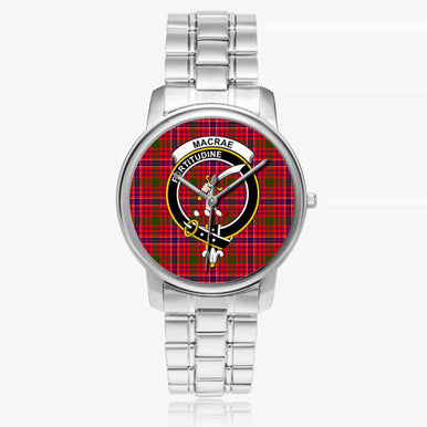 Scottish MacRae Clan Crest Tartan Folding Clasp Steel Quartz Watches Tartan Plaid Silver 1