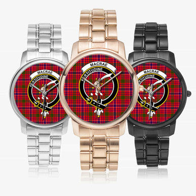 Scottish MacRae Clan Crest Tartan Folding Clasp Steel Quartz Watches Tartan Plaid All