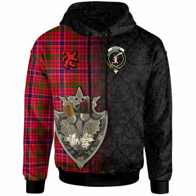 Scottish MacRae Clan Crest Tartan Hoodie - Half Thistle Flowers Celtic Design Front Side Tartan Plaid