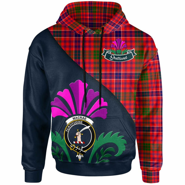 Scottish MacRae Clan Crest Tartan Hoodie - Scotland Thistle Style Front Side Tartan Plaid