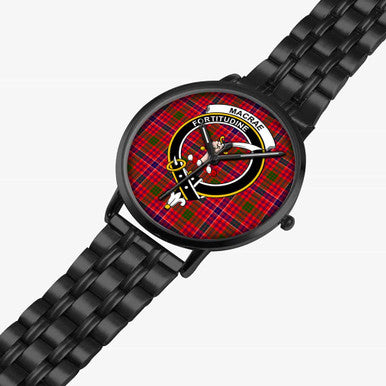 Scottish MacRae Clan Crest Tartan Instafamous Steel Quartz Watches Tartan Plaid Black 2