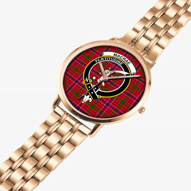 Scottish MacRae Clan Crest Tartan Instafamous Steel Quartz Watches Tartan Plaid Rose Gold 2