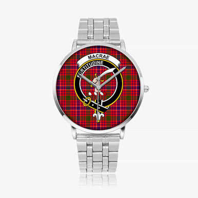 Scottish MacRae Clan Crest Tartan Instafamous Steel Quartz Watches Tartan Plaid Silver 1