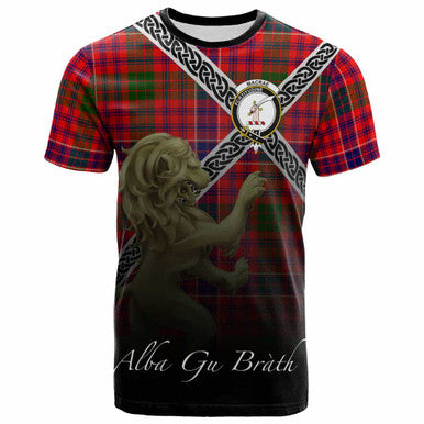 Scottish MacRae Clan Crest Tartan T-Shirt - Celtic With Scotland Lion Front Side Tartan Plaid