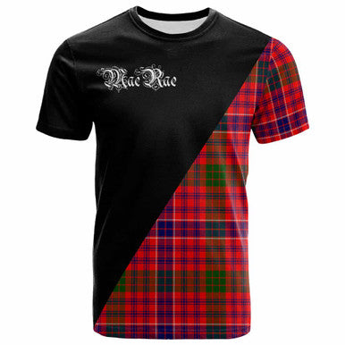 Scottish MacRae Clan Crest Tartan T-Shirt - Military Logo Front Side Tartan Plaid