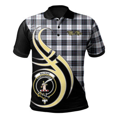 Scottish MacRae Dress Modern Clan Crest Tartan Polo Shirt Believe in Me Front Side Tartan Plaid