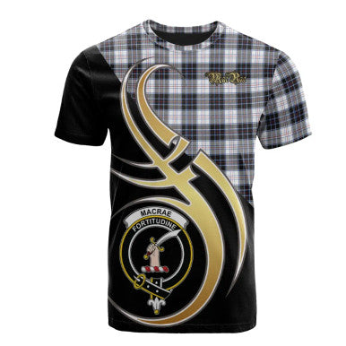 Scottish MacRae Dress Modern Clan Crest Tartan T-Shirt Believe in Me Front Side Tartan Plaid