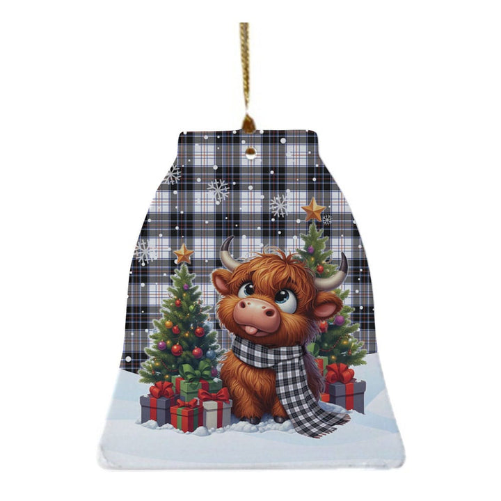 Scottish MacRae Dress Modern Clan Tartan Ceramic Ornament Cute Highland Cow Christmas Bell Style Tartan Plaid