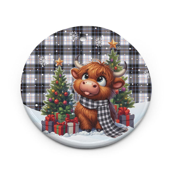 Scottish MacRae Dress Modern Clan Tartan Ceramic Ornament Cute Highland Cow Christmas Circle Style Tartan Plaid