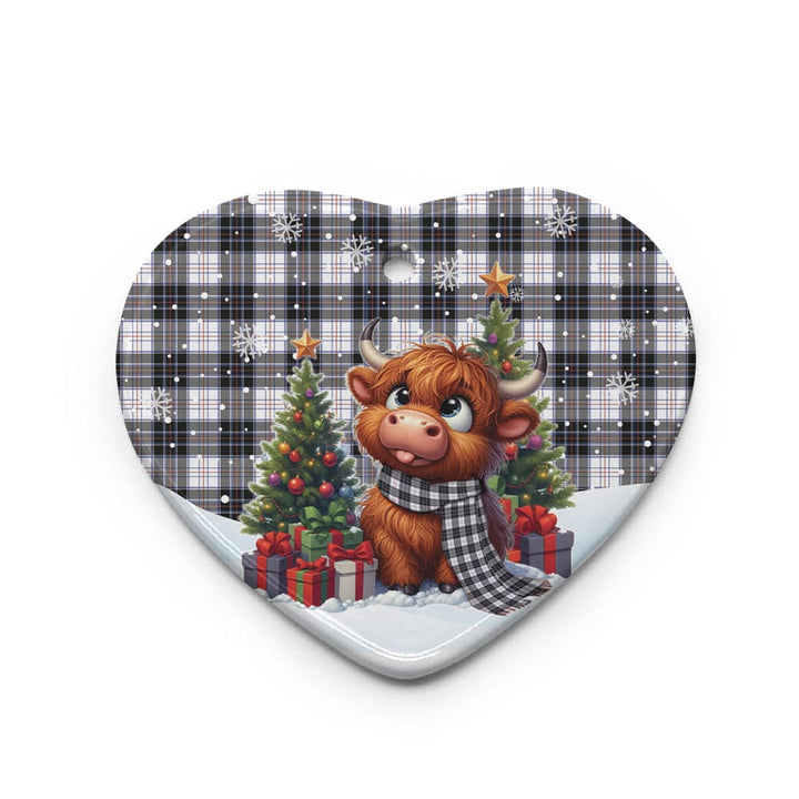 Scottish MacRae Dress Modern Clan Tartan Ceramic Ornament Cute Highland Cow Christmas Heart Style Tartan Plaid