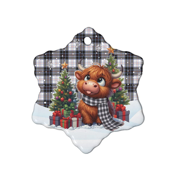 Scottish MacRae Dress Modern Clan Tartan Ceramic Ornament Cute Highland Cow Christmas Snow Flake Style Tartan Plaid