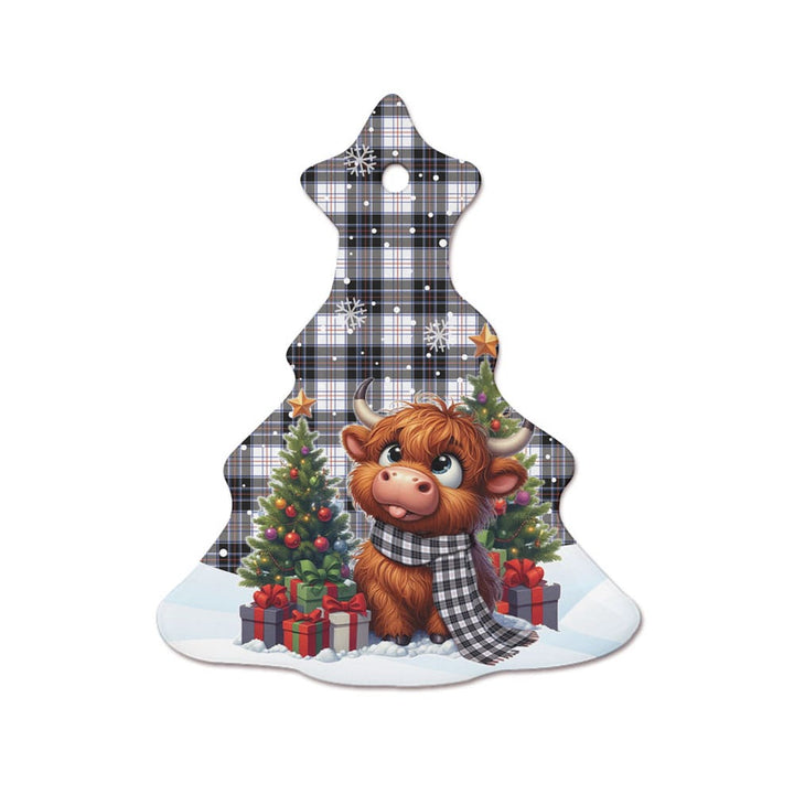 Scottish MacRae Dress Modern Clan Tartan Ceramic Ornament Cute Highland Cow Christmas Tree Style Tartan Plaid