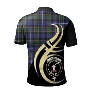 Scottish MacRae Hunting Modern Clan Crest Tartan Polo Shirt Believe in Me Back Side Tartan Plaid