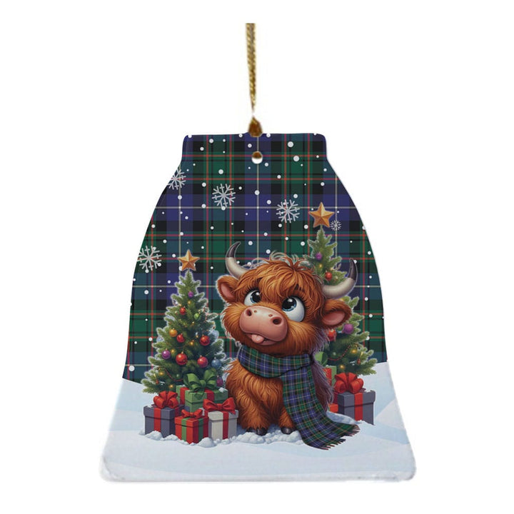 Scottish MacRae Hunting Modern Clan Tartan Ceramic Ornament Cute Highland Cow Christmas Bell Style Tartan Plaid