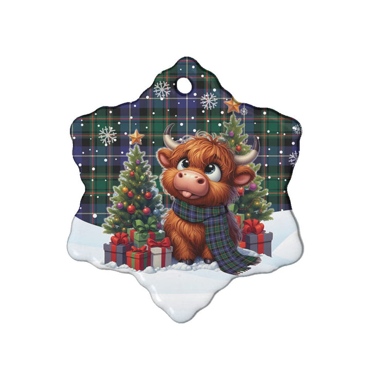 Scottish MacRae Hunting Modern Clan Tartan Ceramic Ornament Cute Highland Cow Christmas Snow Flake Style Tartan Plaid