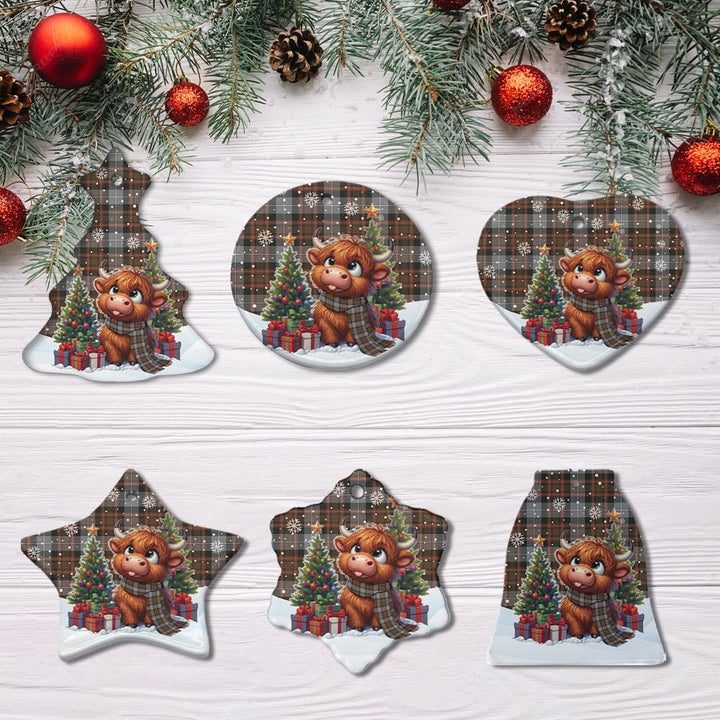 Scottish MacRae Hunting Weathered Clan Tartan Ceramic Ornament Cute Highland Cow Christmas All Style Tartan Plaid