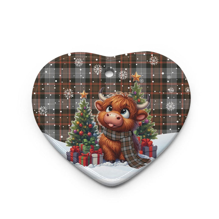 Scottish MacRae Hunting Weathered Clan Tartan Ceramic Ornament Cute Highland Cow Christmas Heart Style Tartan Plaid