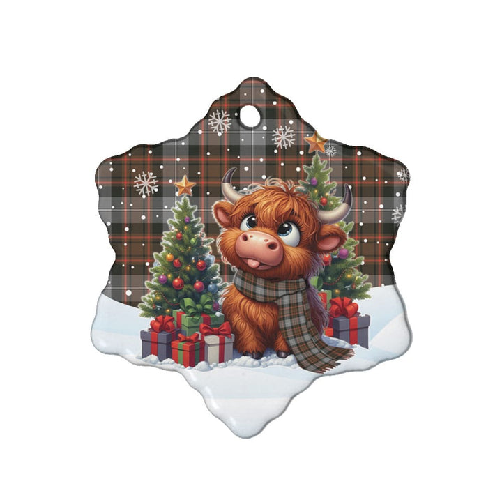 Scottish MacRae Hunting Weathered Clan Tartan Ceramic Ornament Cute Highland Cow Christmas Snow Flake Style Tartan Plaid