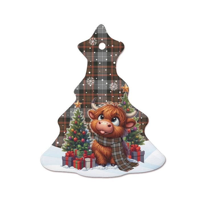 Scottish MacRae Hunting Weathered Clan Tartan Ceramic Ornament Cute Highland Cow Christmas Tree Style Tartan Plaid