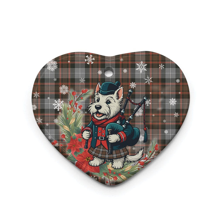 Scottish MacRae Hunting Weathered Clan Tartan Ceramic Ornament Cute Scottish Terrier Dog Heart Style Tartan Plaid