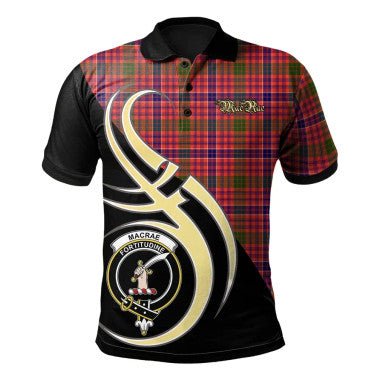 Scottish MacRae Modern Clan Crest Tartan Polo Shirt Believe in Me Front Side Tartan Plaid
