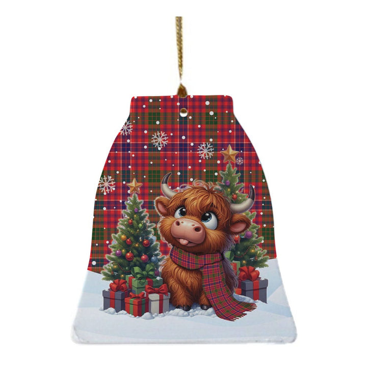 Scottish MacRae Modern Clan Tartan Ceramic Ornament Cute Highland Cow Christmas Bell Style Tartan Plaid