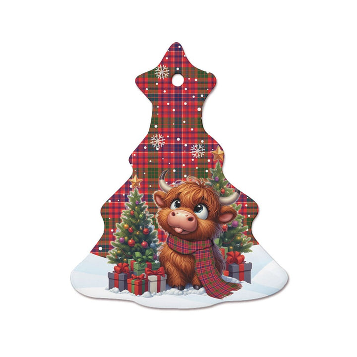 Scottish MacRae Modern Clan Tartan Ceramic Ornament Cute Highland Cow Christmas Tree Style Tartan Plaid