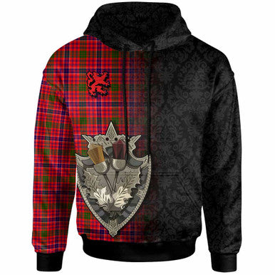 Scottish MacRae Modern Clan Tartan Hoodie - Half Thistle Flowers Celtic Design Front Side Tartan Plaid