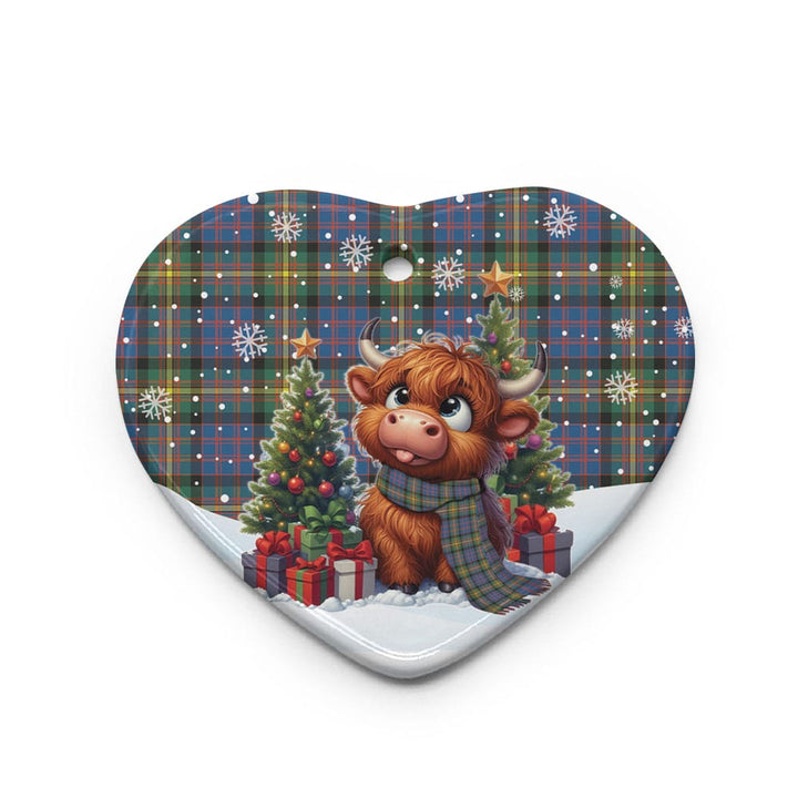 Scottish MacSporran Ancient Clan Tartan Ceramic Ornament Cute Highland Cow Christmas Heart Style Tartan Plaid