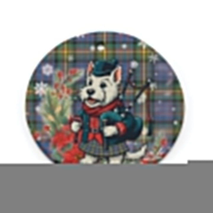Scottish MacSporran Ancient Clan Tartan Ceramic Ornament Cute Scottish Terrier Dog Circle Style Tartan Plaid