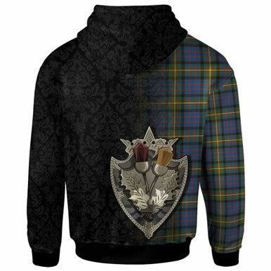 Scottish MacSporran Ancient Clan Tartan Hoodie - Half Thistle Flowers Celtic Design Back Side Tartan Plaid