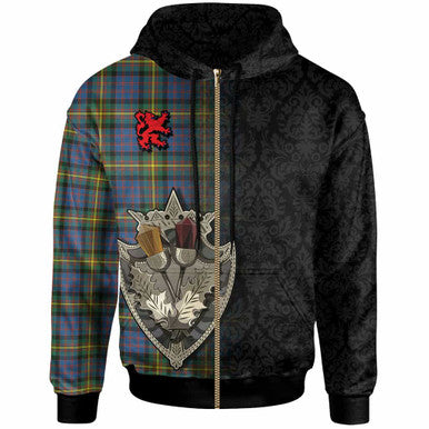 Scottish MacSporran Ancient Clan Tartan Hoodie - Half Thistle Flowers Celtic Design Zip-up Tartan Plaid
