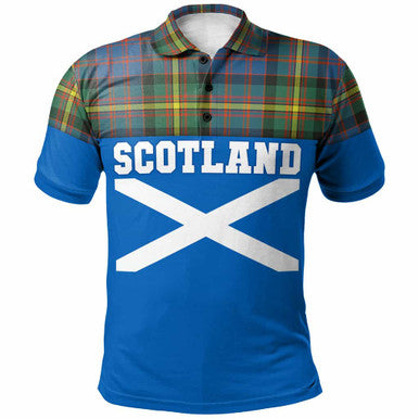 Scottish MacSporran Ancient Clan Tartan Polo Shirt - Lion Rampant of Scotland With Flag Front Side Tartan Plaid