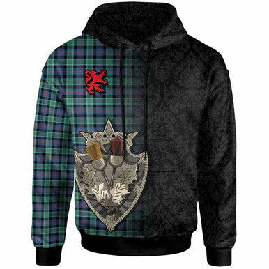 Scottish MacTaggart Ancient Clan Tartan Hoodie - Half Thistle Flowers Celtic Design Front Side Tartan Plaid