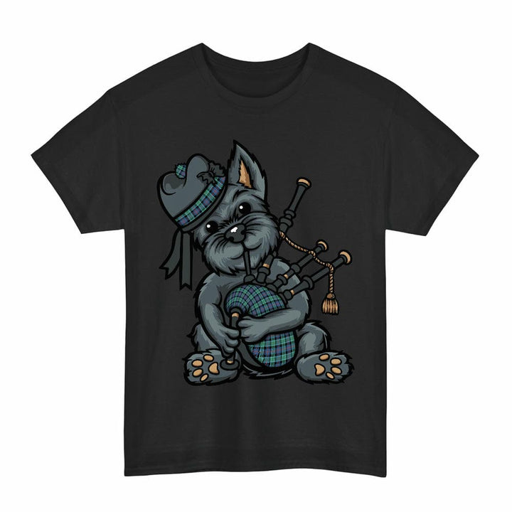 Scottish MacTaggart Ancient Clan Tartan Terrier Bagpipes T-Shirt Tartan Plaid Black Color