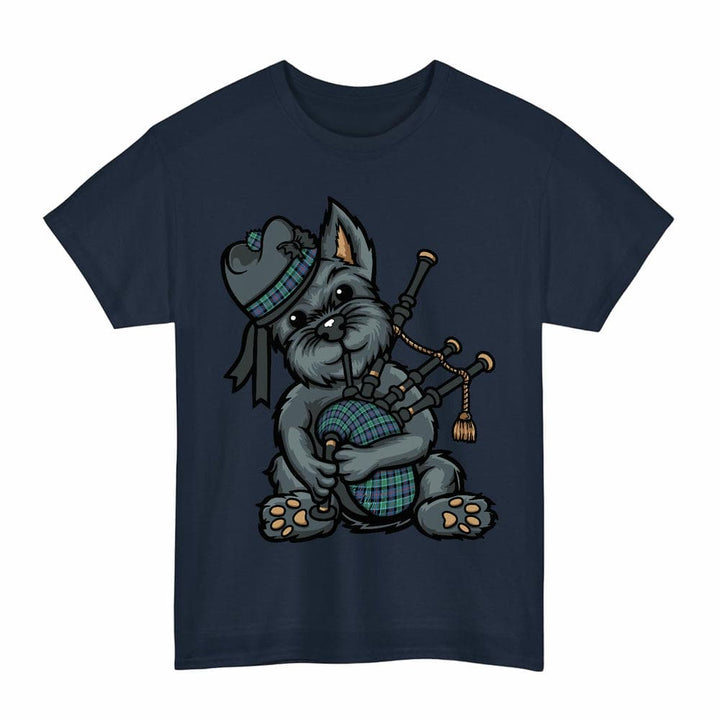 Scottish MacTaggart Ancient Clan Tartan Terrier Bagpipes T-Shirt Tartan Plaid Navy Color