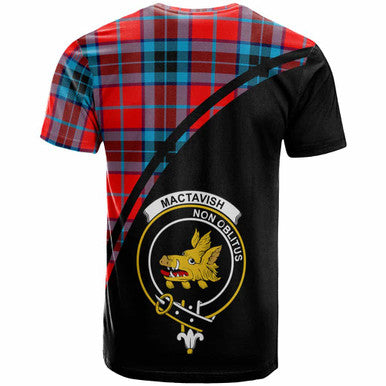 Scottish MacTavish Clan Crest Tartan Curve T-Shirt Back Side Tartan Plaid