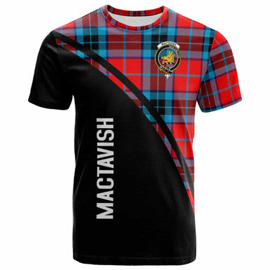 Scottish MacTavish Clan Crest Tartan Curve T-Shirt Front Side Tartan Plaid