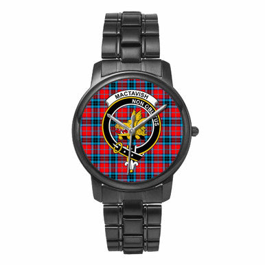 Scottish MacTavish Clan Crest Tartan Folding Clasp Steel Quartz Watches Tartan Plaid Black 1