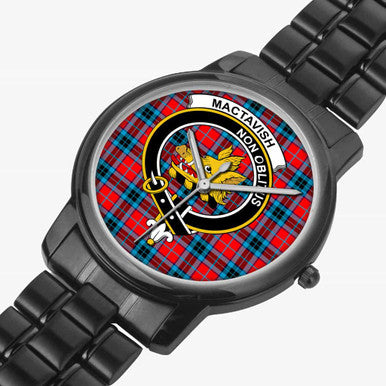 Scottish MacTavish Clan Crest Tartan Folding Clasp Steel Quartz Watches Tartan Plaid Black 2