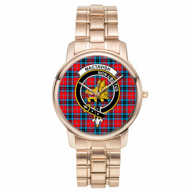 Scottish MacTavish Clan Crest Tartan Folding Clasp Steel Quartz Watches Tartan Plaid Rose Gold 1