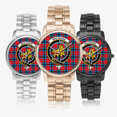 Scottish MacTavish Clan Crest Tartan Folding Clasp Steel Quartz Watches Tartan Plaid All