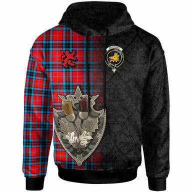 Scottish MacTavish Clan Crest Tartan Hoodie - Half Thistle Flowers Celtic Design Front Side Tartan Plaid
