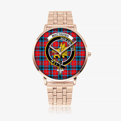 Scottish MacTavish Clan Crest Tartan Instafamous Steel Quartz Watches Tartan Plaid Rose Gold 1
